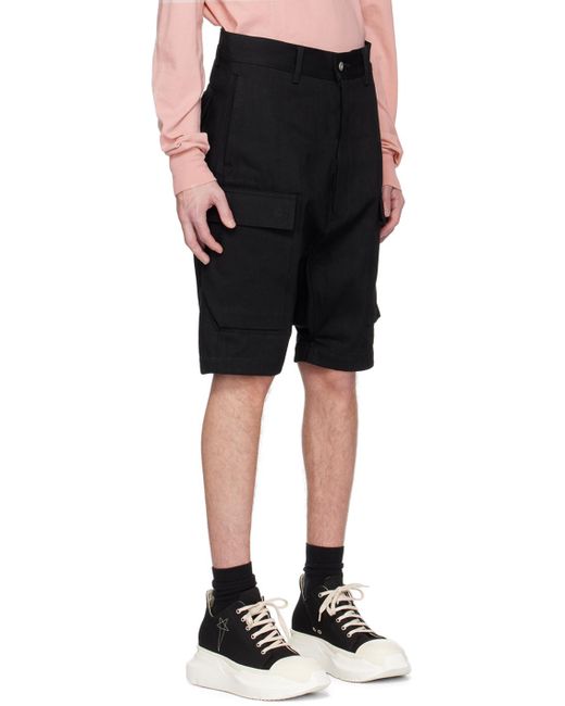 Rick Owens Black Cargo Denim Shorts for men