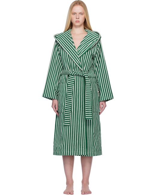 Sortie-De-Bain Vert Et Blanc En Tissu Éponge À Capuche Tekla en coloris Green