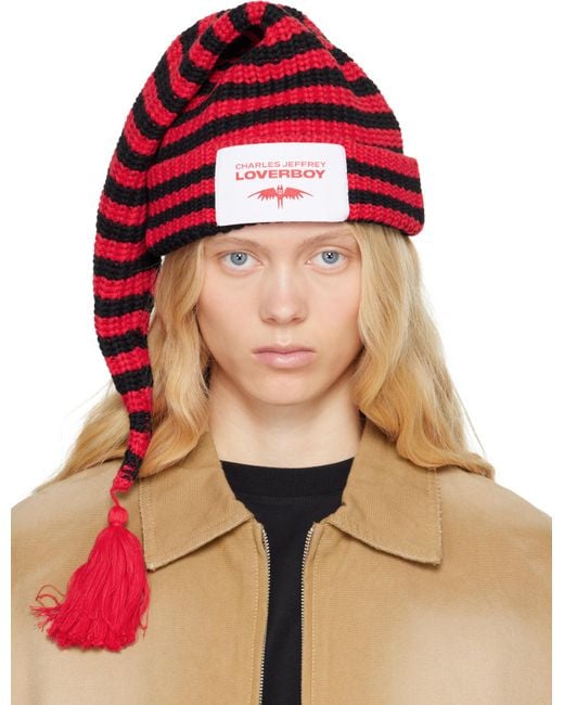 Charles Jeffrey レッド＆ブラック Sloppy Giuseppe ビーニー Red