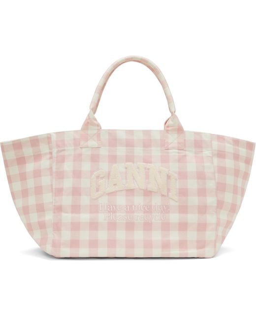 Ganni Pink Vichy Check Xxl Tote
