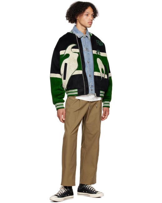 Feng Chen Wang Natural Embroidered Panel Trousers for men