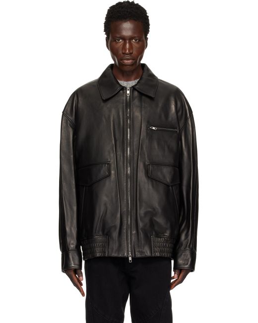 Blouson Noir En Cuir À Ourlet Élastique Wooyoungmi pour homme en coloris Black