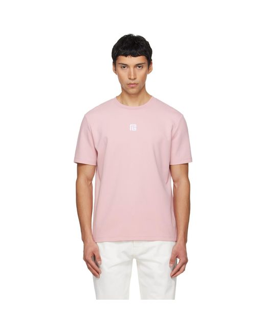 Balmain Pink Embroidered Logo T-Shirt for men