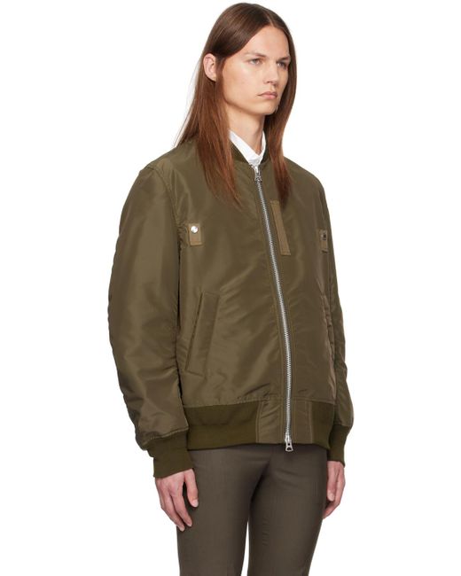 Sacai Green Khaki Nylon Bomber Jacket for men