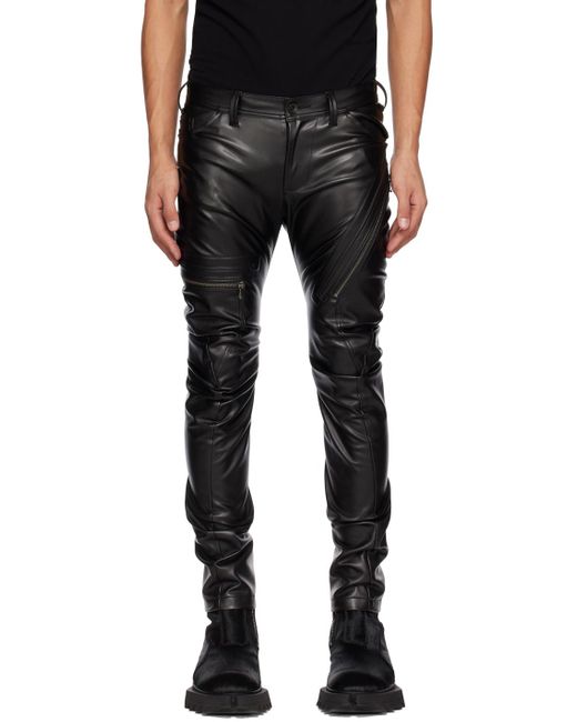 Julius Black Indirect Faux-leather Cargo Pants for men