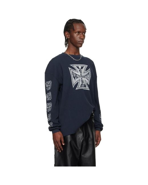 Vetements Blue Biker Cross Waffle Longsleeve T-Shirt for men