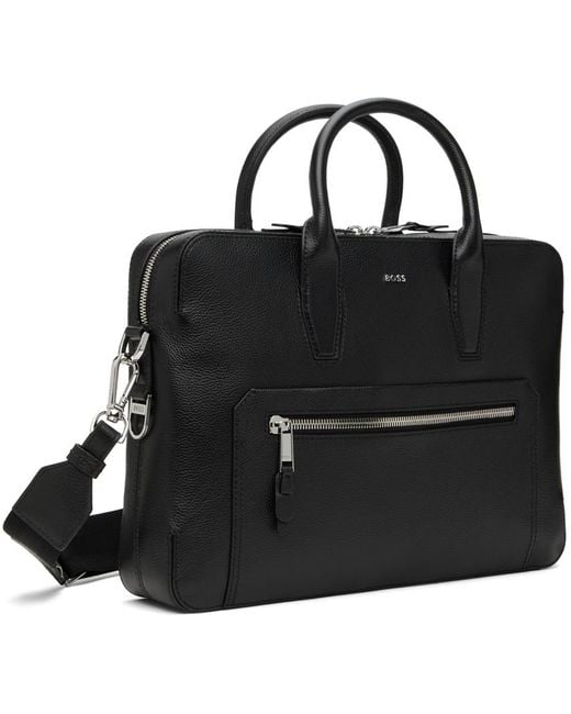 BOSS Black Grained Leather Document Briefcase for Men Lyst UK