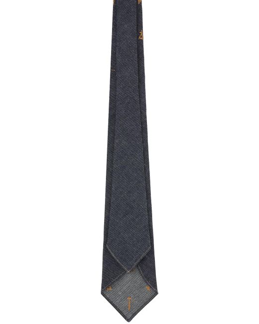 RRL Black Tool-Embroidered Denim Tie for men