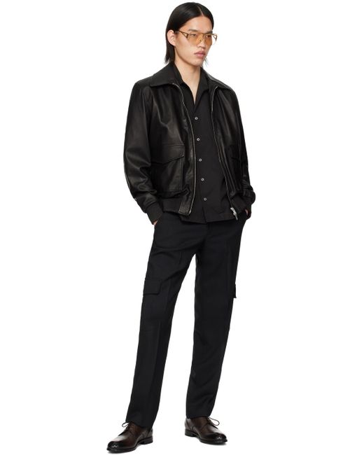 Lardini Black Flap Pocket Leather Jacket for men