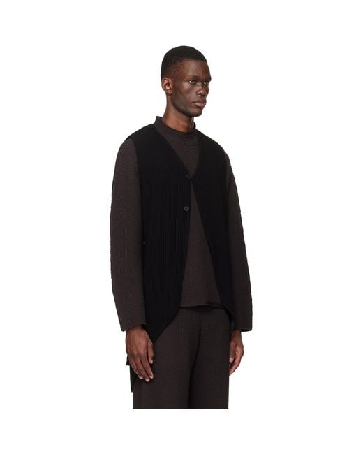 Homme Plissé Issey Miyake Black Tuxedo Pleats Vest for men