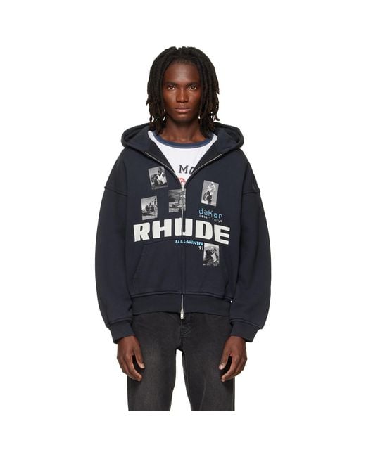 Rhude Black 'Winter 91 Rallye' Zip-Up Hoodie for men