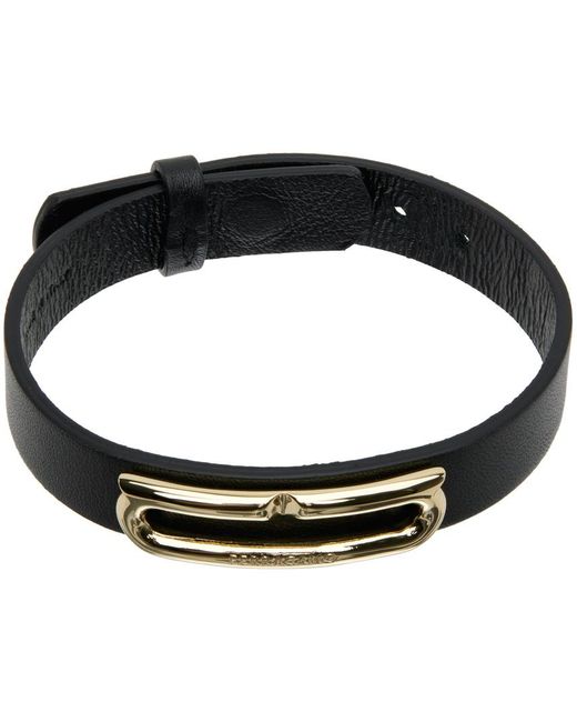 Ferragamo Black Leather Gancini Accent Bracelet for men