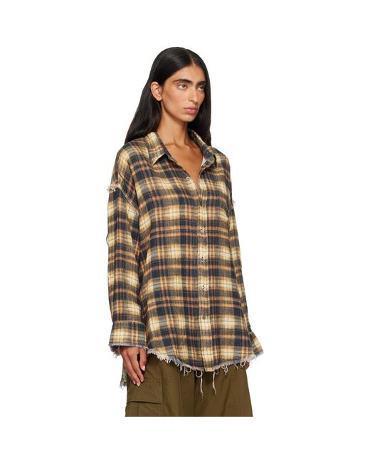 R13 Brown Shredded Seam Drop Neck Shirt