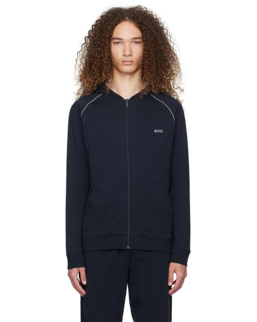 Boss Blue Navy Embroidered Hoodie for men