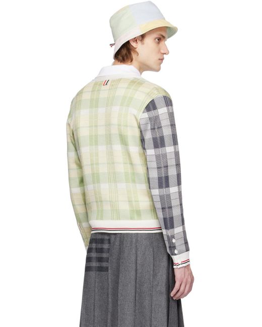 Thom Browne Multicolor Green & Gray Rwb Stripe Cardigan for men