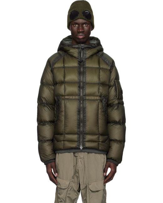 C P Company Black Hooded Quilted Down Jacket for men