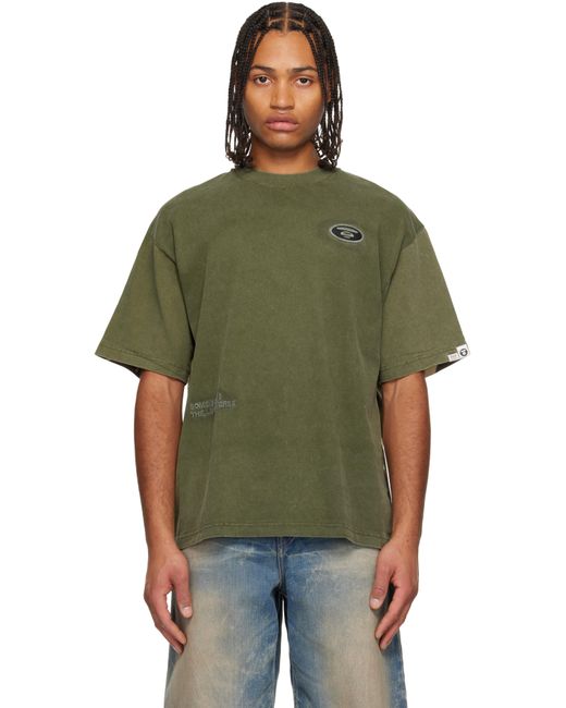 Aape By A Bathing Ape Green Khaki 'Aapeunvs' Moonface Logo T-Shirt for men