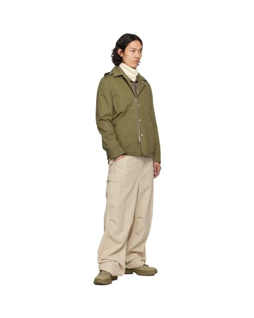 Moncler Green Khaki Guerledan Hooded Cotton Shirt Jacket for men