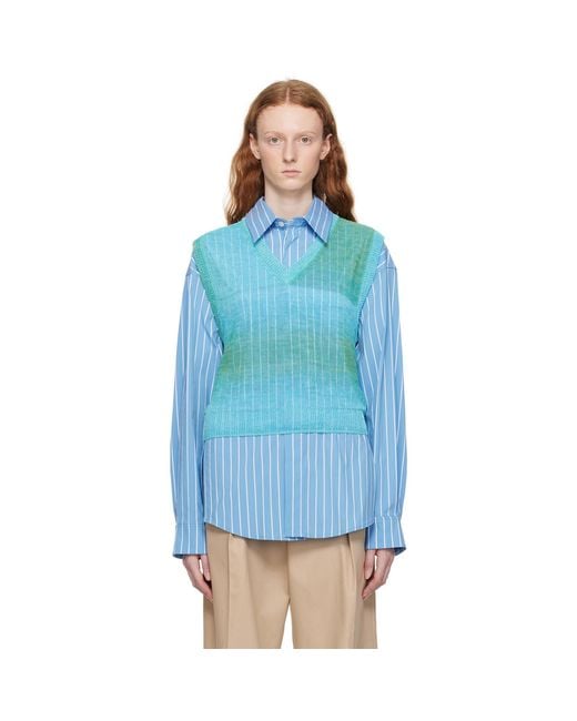 Wooyoungmi Blue Gradient Stripe Vest