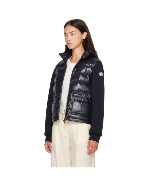 Moncler Blue Zip Up Cotton Fleece Down Cardigan