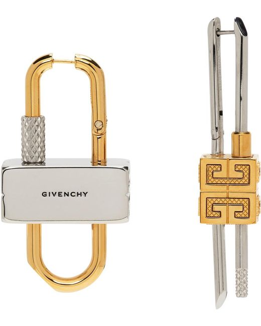 Givenchy Metallic Silver & Gold Lock Earrings for men