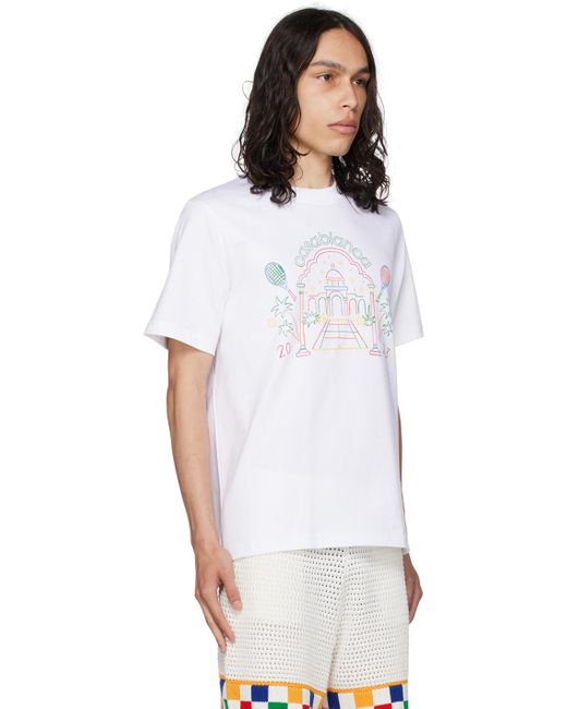 Casablancabrand White Rainbow Crayon Printed Cotton T-shirt for men