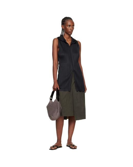 Pleats Please Issey Miyake Black Monthly Colors April Hooded Long Vest
