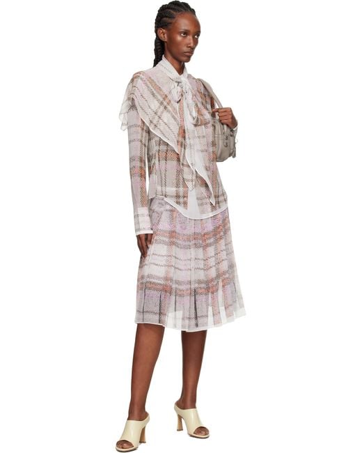 Acne グレー＆ピンク プリント シルク ミディアムスカート Multicolor