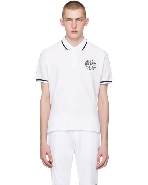Versace White Embroidered Polo for men