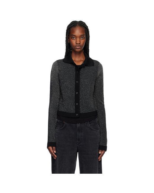 Re/done Black Lurex Polo Cardigan
