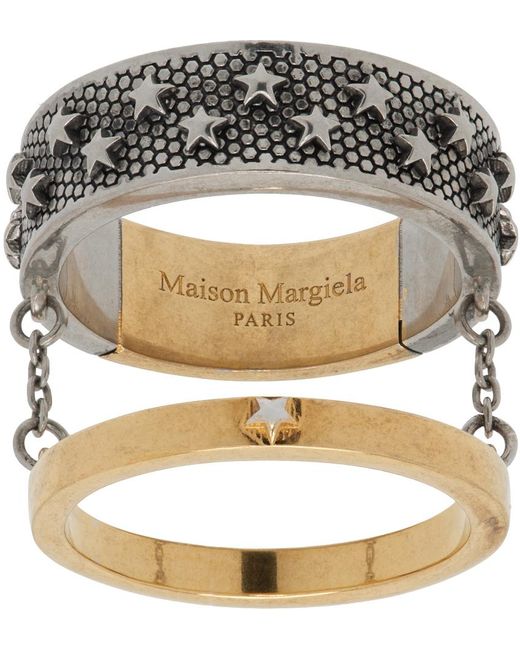 メンズ Maison Margiela シルバー&ゴールド レイヤード リング Metallic