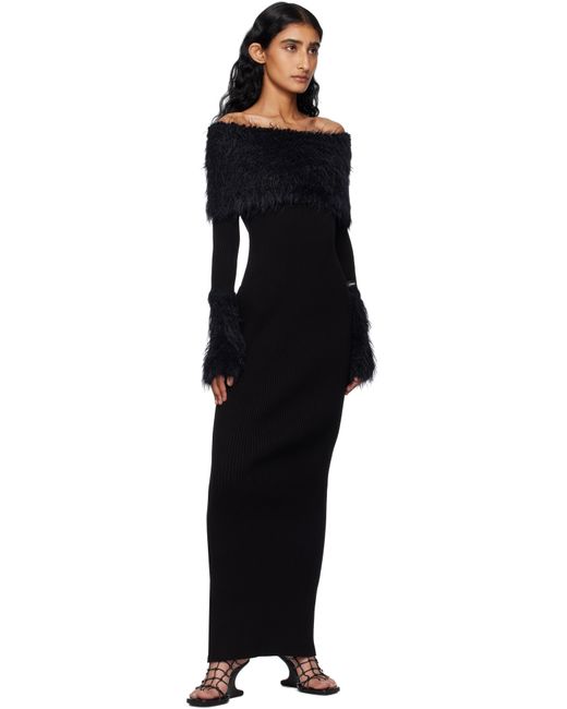 Robe Longue Noire En Tricot Côtelé De Viscose À Garnitures À Poils Longs Jean Paul Gaultier en coloris Black