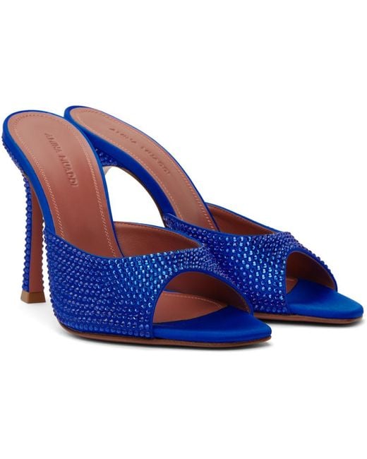 AMINA MUADDI ブルー Alexa Crystal Slipper 105 ヒールサンダル Blue