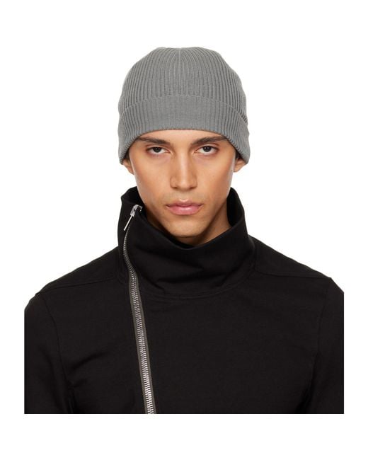 Rick Owens Black Temple Ribbed Beanie for men