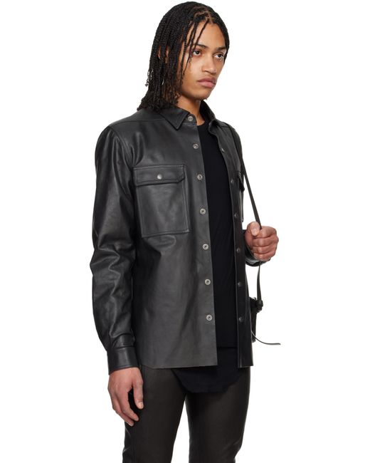 メンズ Rick Owens ブラック Hollywood Outershirt レザー シャツ Black