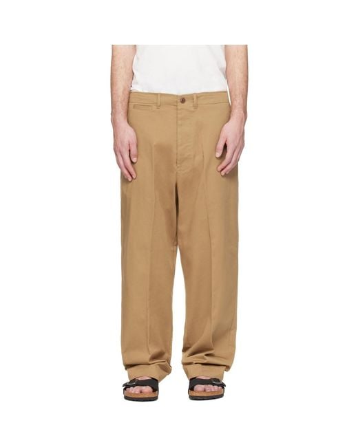 Merz B. Schwanen Natural Tan 1920S Cotton Twill Worker Chino Trousers for men