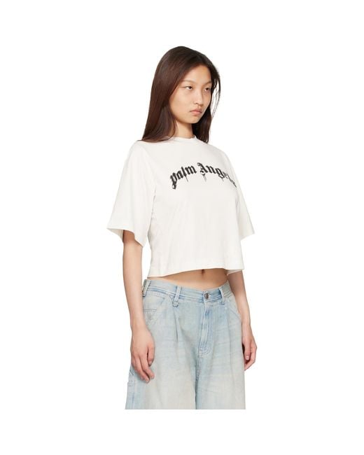 Palm Angels White Dripping Curved Logo Boxy T-Shirt