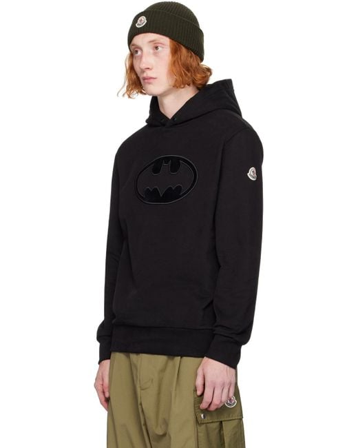 Moncler Black Flocked Batman Logo Hoodie for men