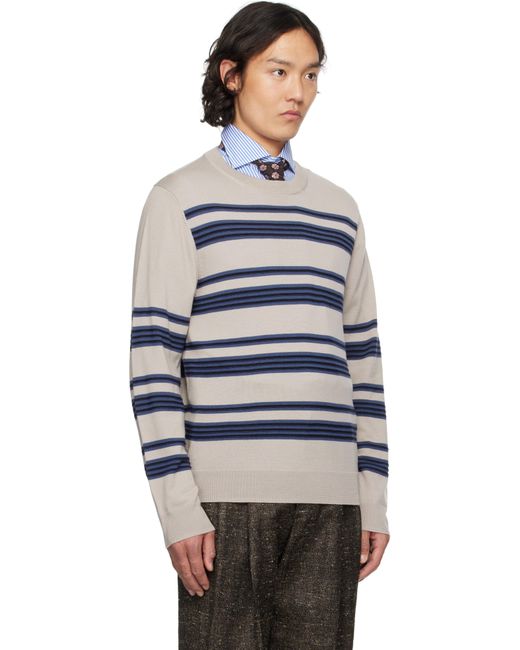 Paul Smith Blue Taupe Raised Stripe Merino Wool Sweater for men