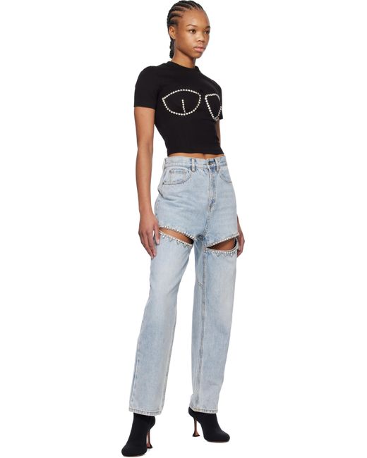 Area Black Crystal Slit Jeans