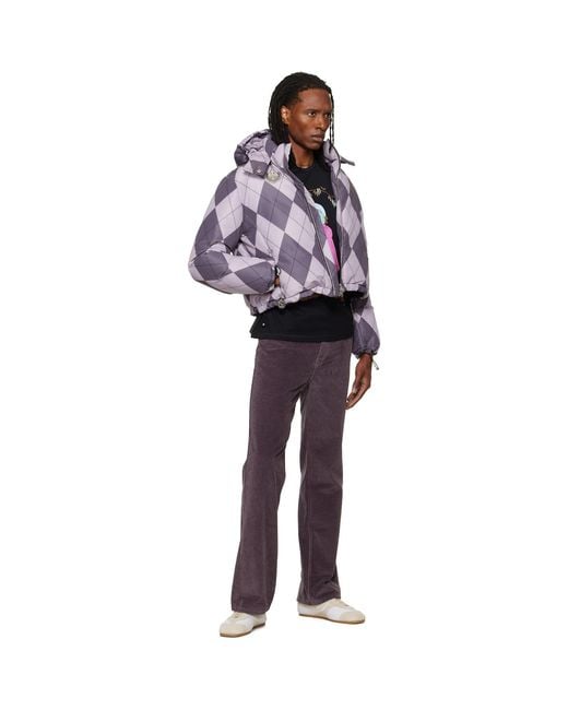Chopova Lowena Purple Argyle Puffer Jacket for men