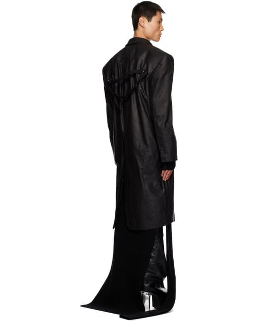 Rick Owens Black Edfu Leather Coat for men