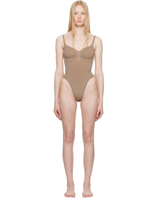 Skims Black Taupe Seamless Sculpt Thong Bodysuit