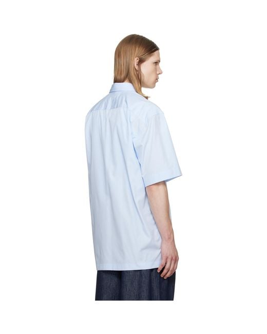 Dries Van Noten Blue Short Sleeve Cotton Shirt for men