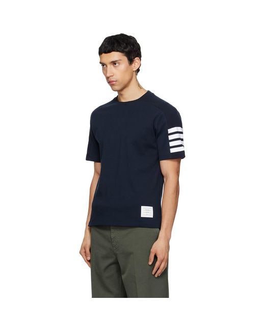 Thom Browne Black Milano Cotton-Bar T-Shirt for men