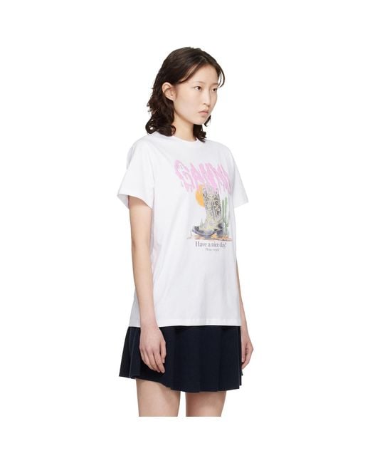 Ganni White Western Boot Print T-Shirt
