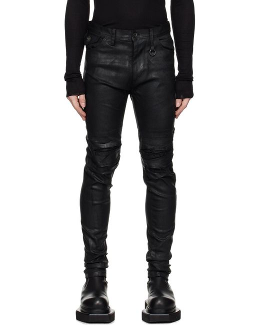 Julius Black Coated Slim Distressed Jeans for men