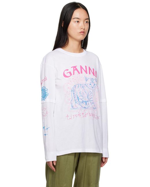 Ganni White Cat Long Sleeve T-shirt
