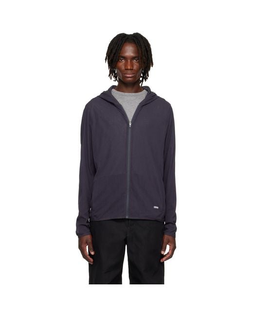 Amomento Blue Mesh Hooded Zip Jacket for men