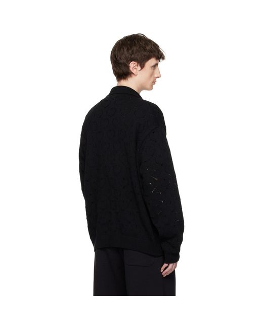 vowels Black Eyelet Knitted Zip-Up Jacket for men